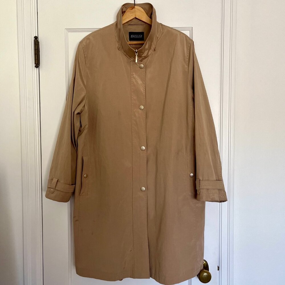 Basler Classic Tan Funnel Neck Trench Coat | Size Large
